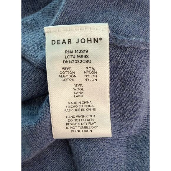 Dear John Blue Sweater Square Neck Puff Sleeve Tailored Knit Top Size L EUC - Picture 6 of 7